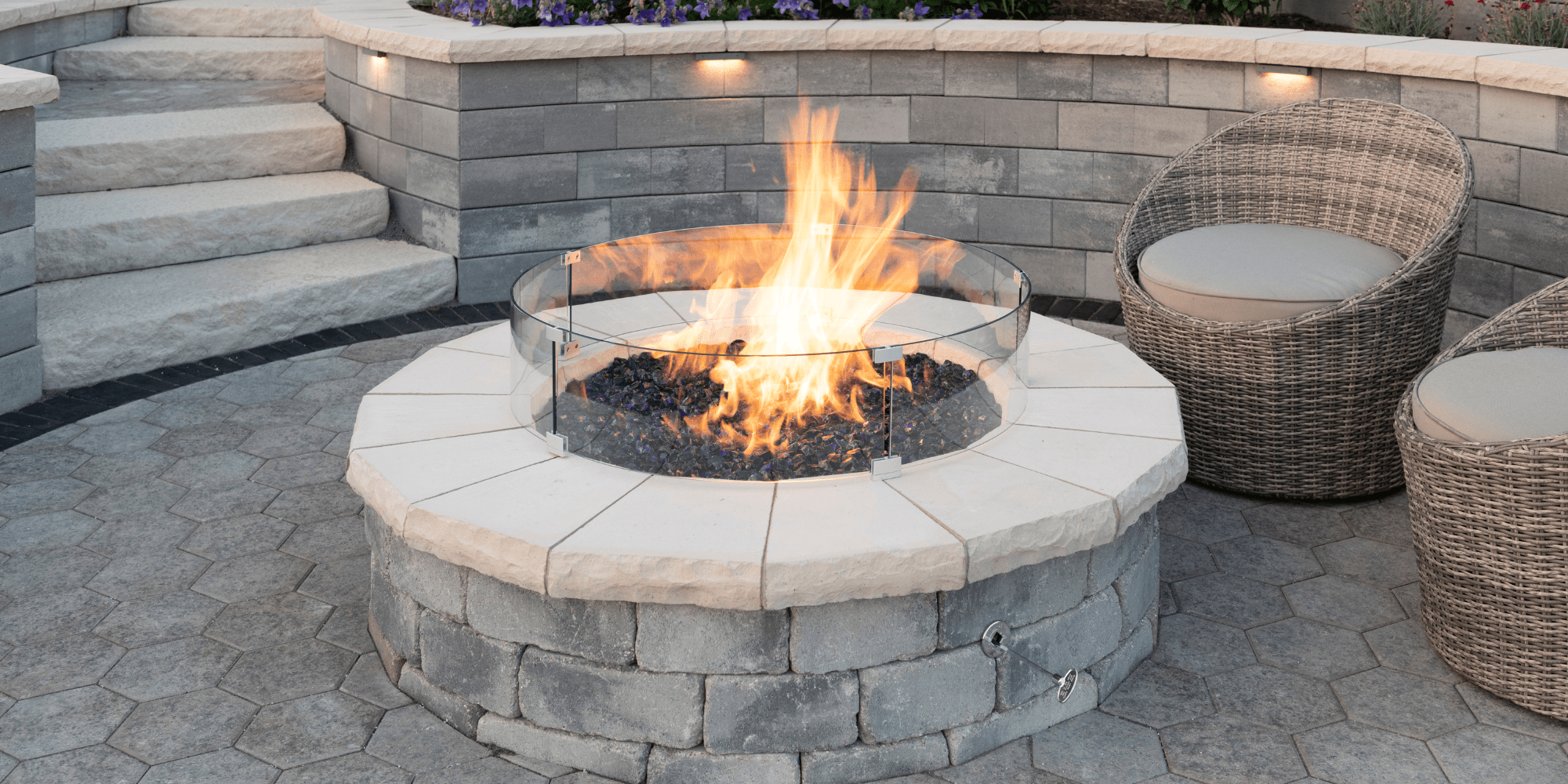 Cozy outdoor fire pit seating area.